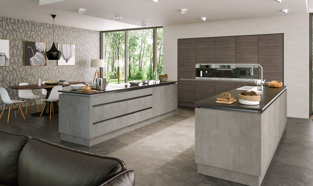 Valore Grey Brown Ontario Walnut Light Concrete Kitchen