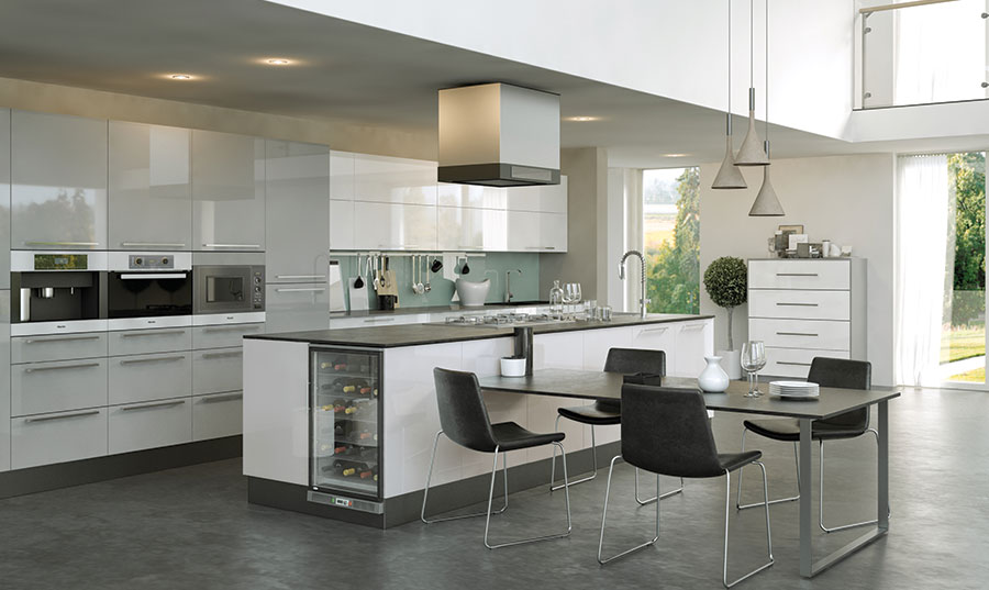 Pronto Firbeck Supergloss White, Supergloss Light Grey Kitchen